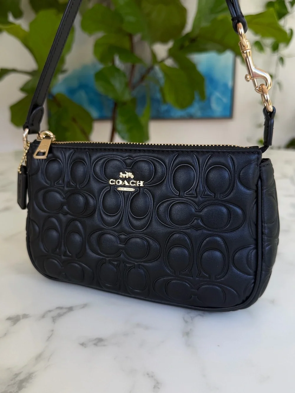 Coach Nolita 19 In Signature Leather CZ456 Black Mini Shoulder Bag Wristlet